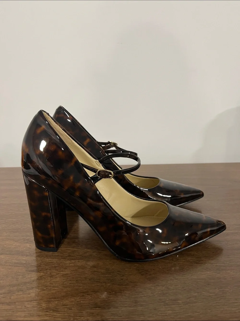 Nine West Tortoiseshell Patent Mary Jane Pointed Pumps - Brown/Black